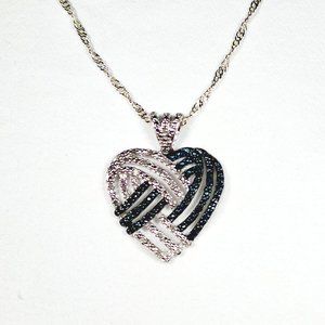 Blue & White Diamond heart pendant in Plat & Rhodium over 925 SS w/20" chain